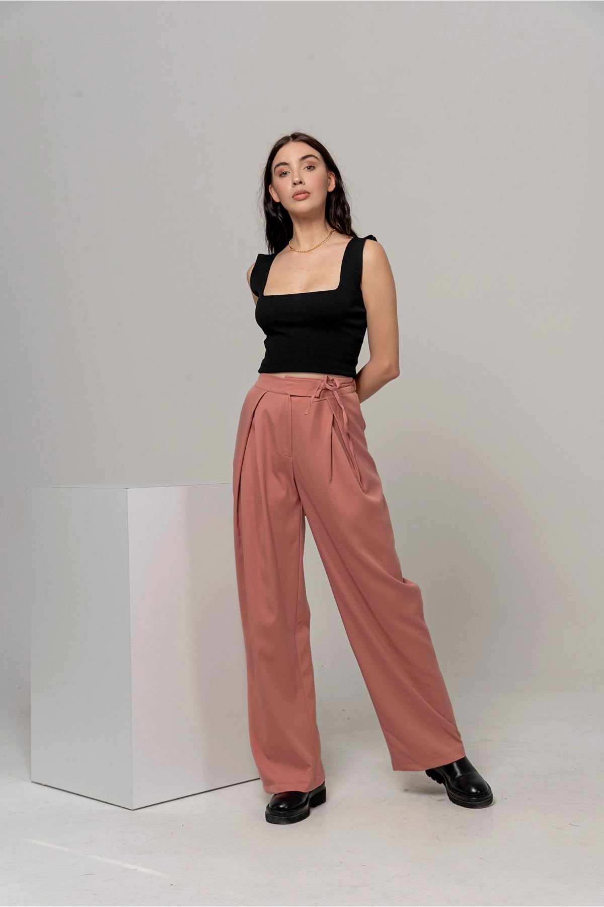 Atlas Fabric Wide Fit Wide Leg Women'S Trouser - Light Pink