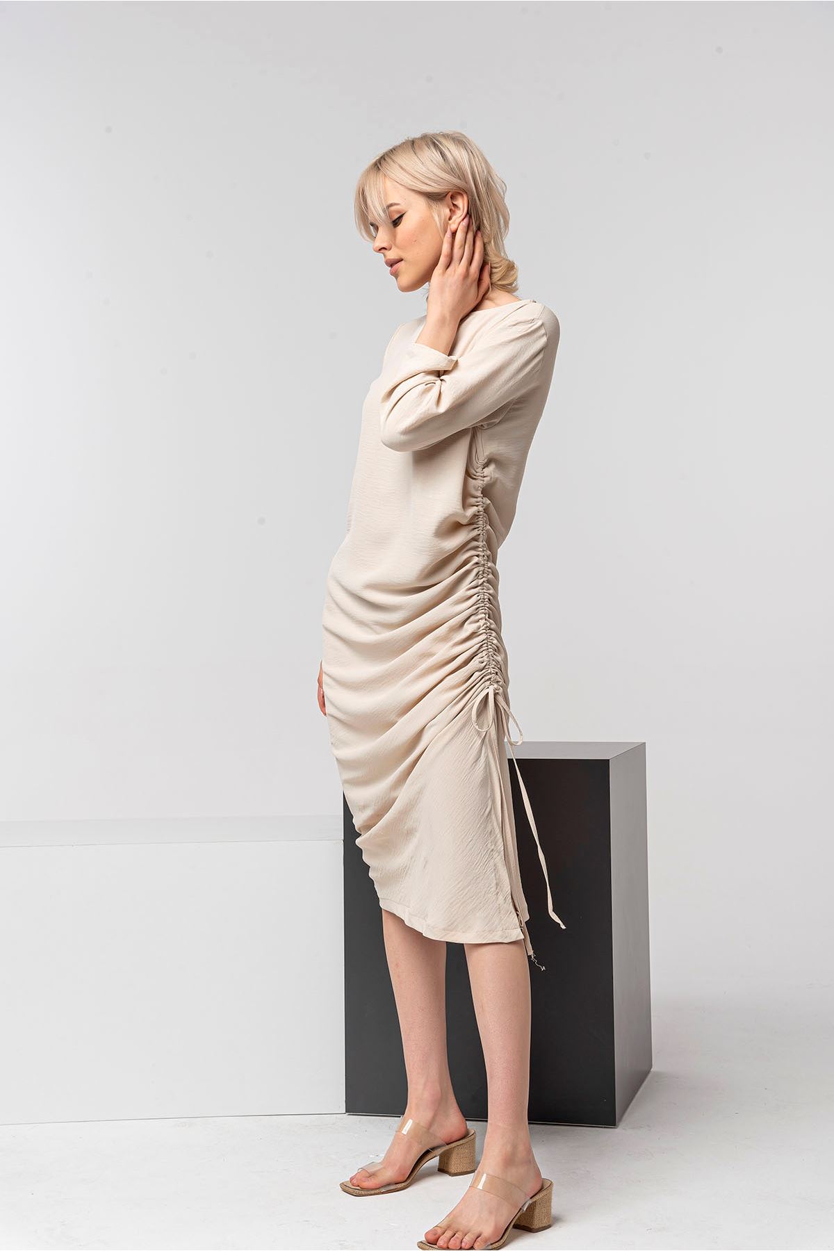 Аэробин Ткань с круглым вырезом женское платье - каменный