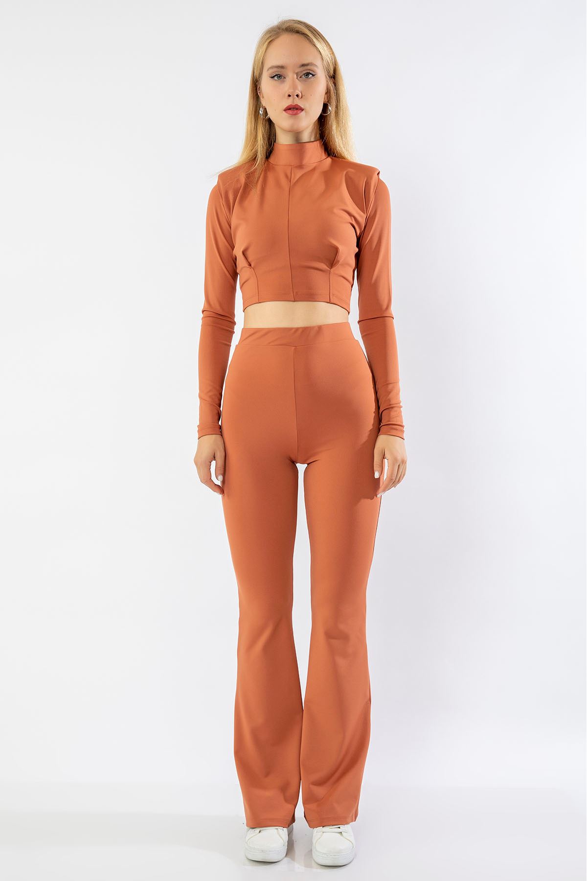 Акваланг ткань с круглым вырезом женская блузкас подплечниками - Оранжевый