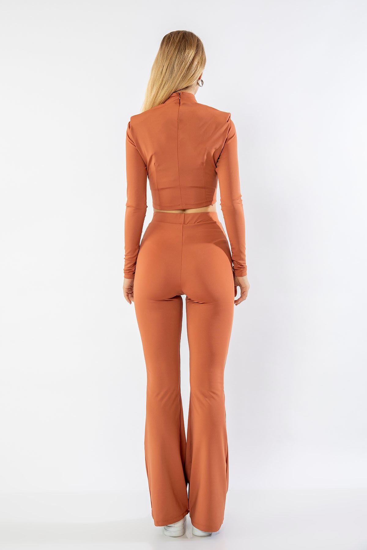 Акваланг ткань с круглым вырезом женская блузкас подплечниками - Оранжевый