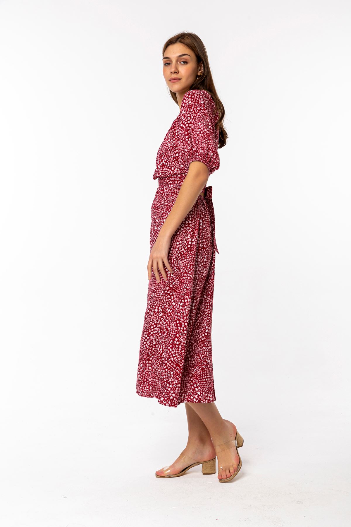 вискоза ткань плюшевой воротник французской длины женское платье - Бордовый