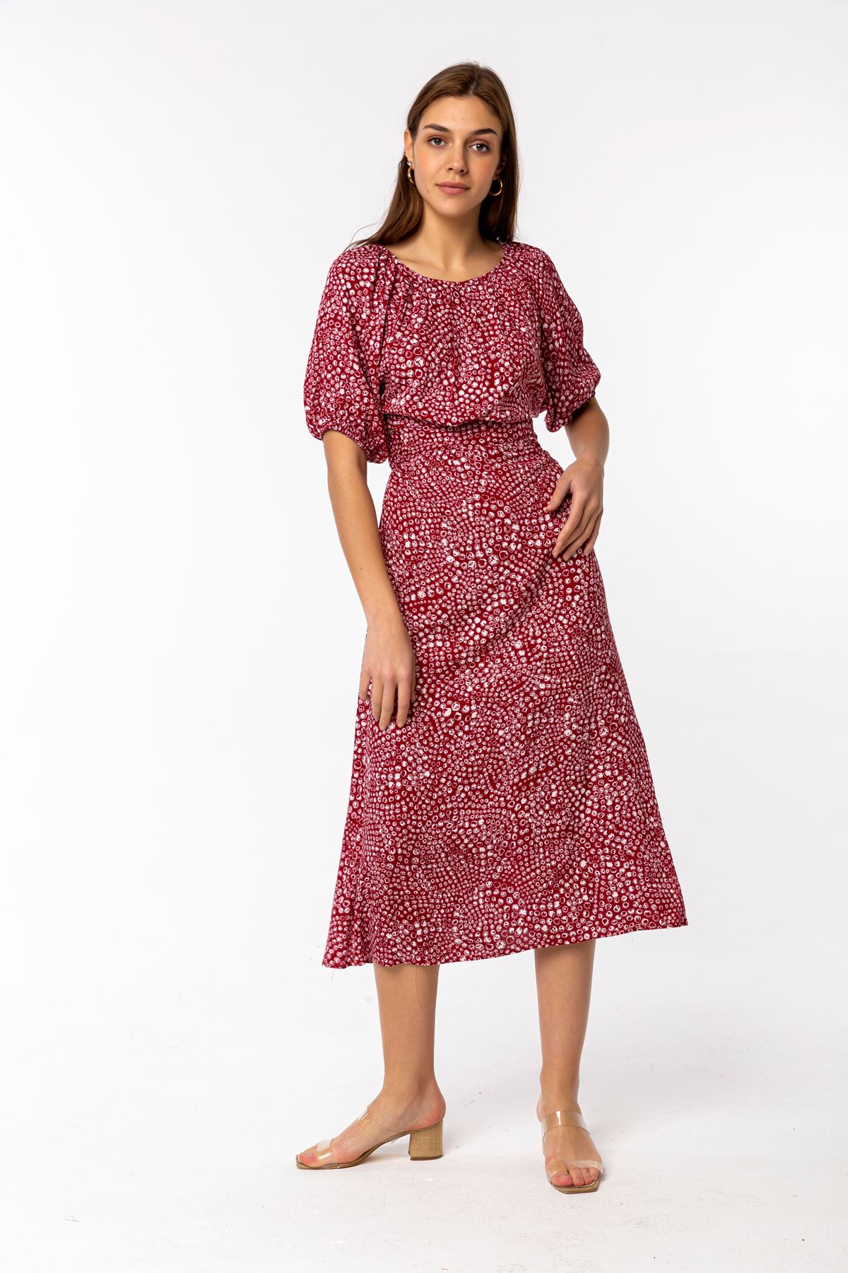 вискоза ткань плюшевой воротник французской длины женское платье - Бордовый