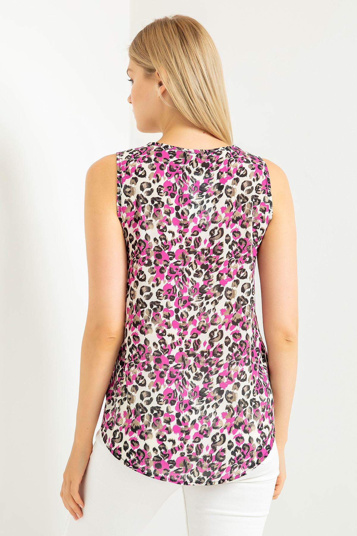 джессика ткань с круглым вырезом леопардовая женская блузка - фуксия