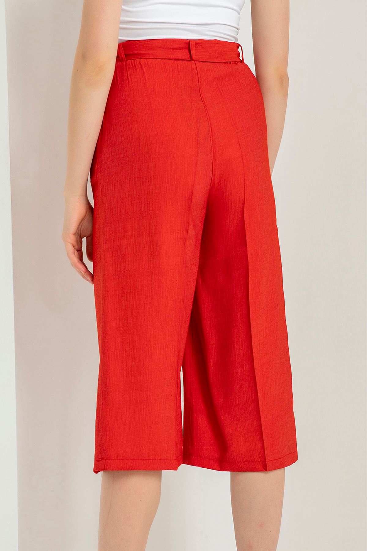льняный ткань 3/4 длина свободные Женские брюки с поясом - Kрасный