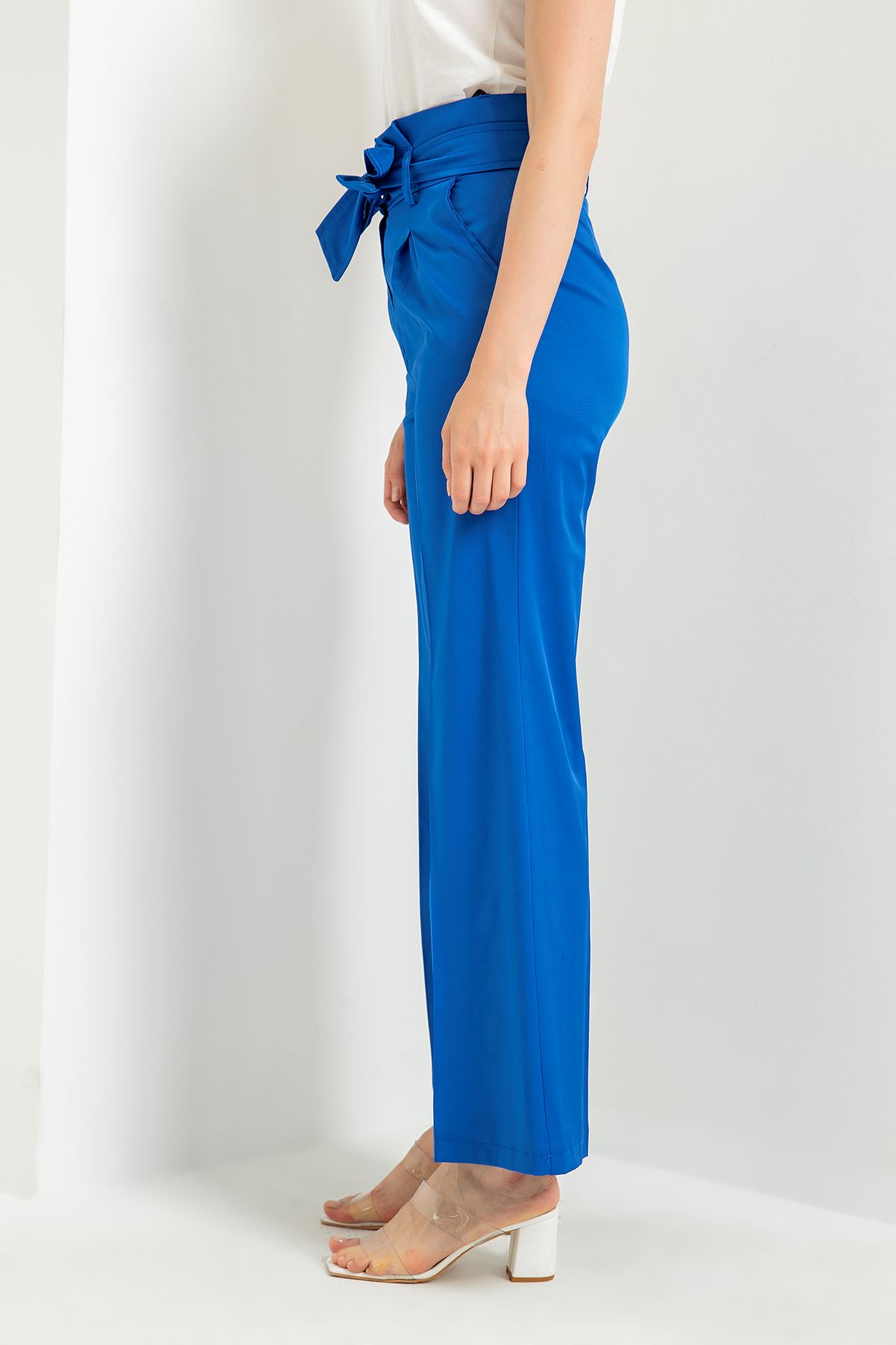 Aerobin Fabric Short Sleeve Ruffled Collar Comfy Fit Women Dress - Navy Blue 
