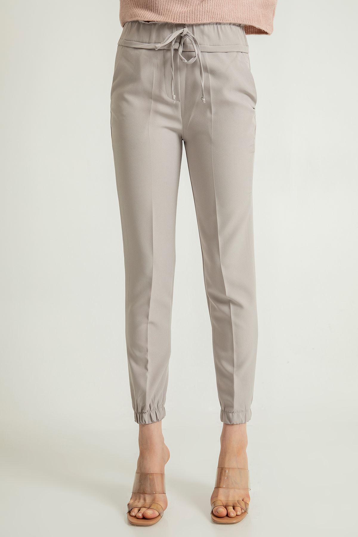 атласный ткань Женские брюки с эластичной резинкой на талии - Серый