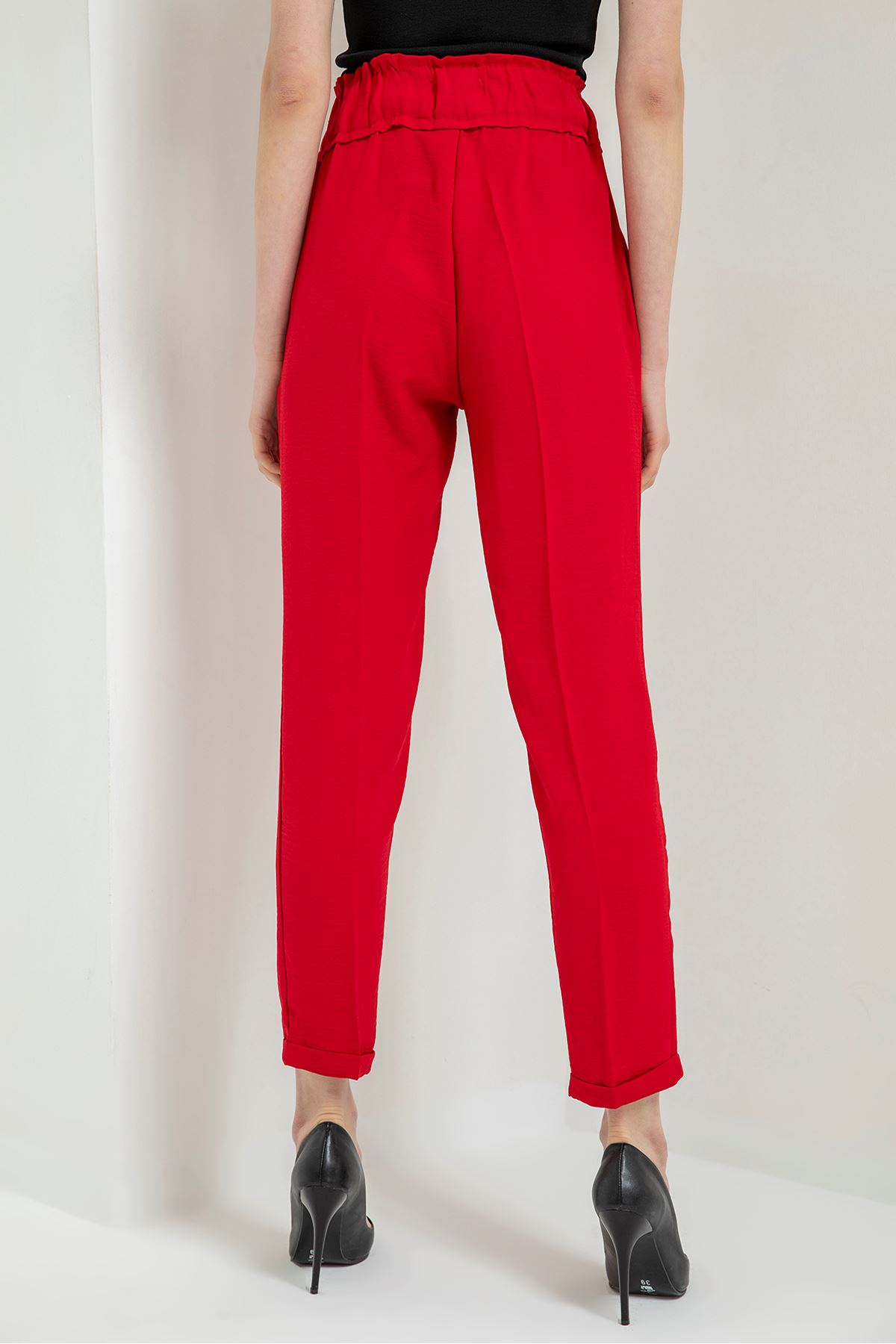 Linen Aerobin Fabric Ankle Length Wide Women'S Trouser - Red