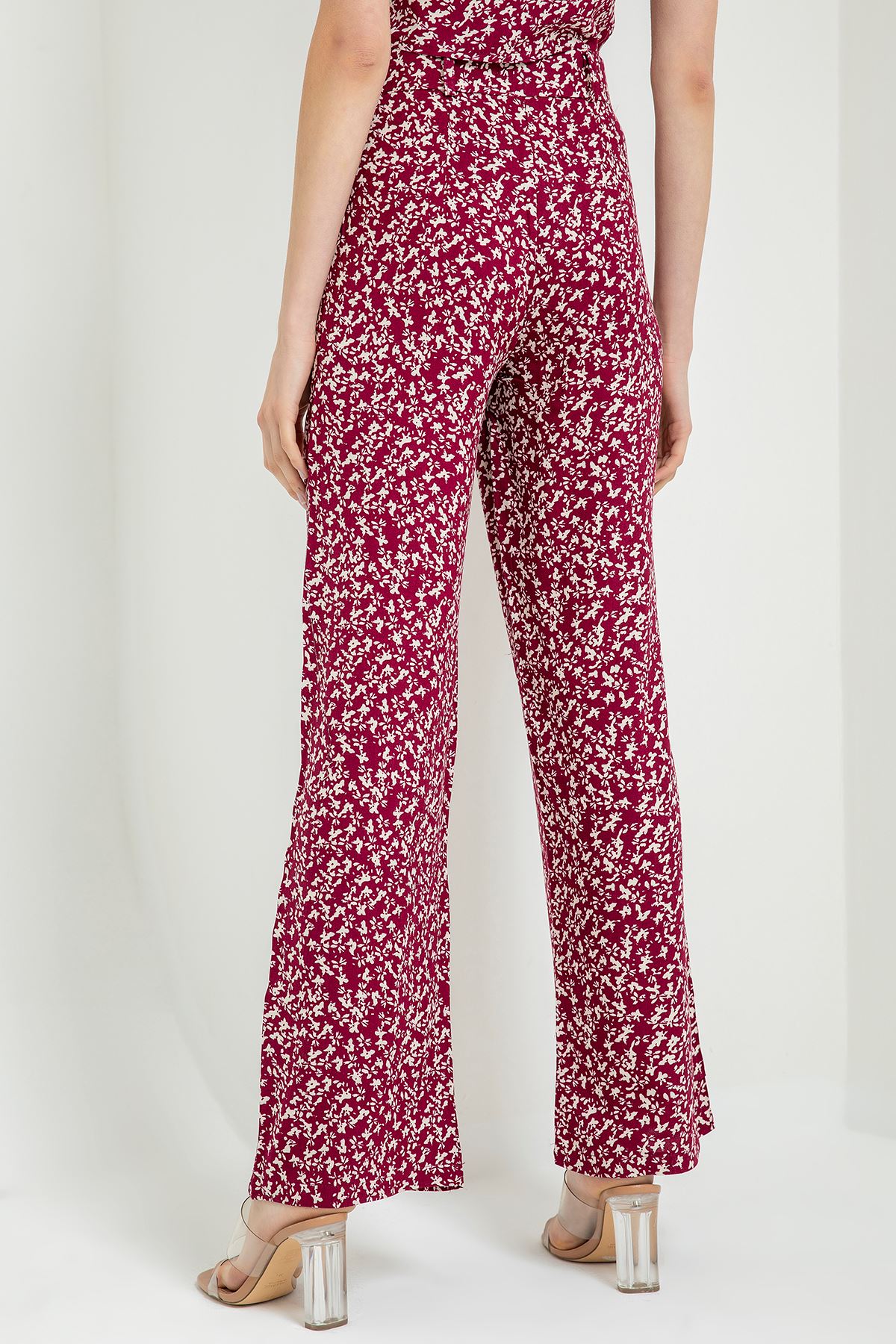 длинные широкие цветочный принтженские брюки - тухлая вишня 