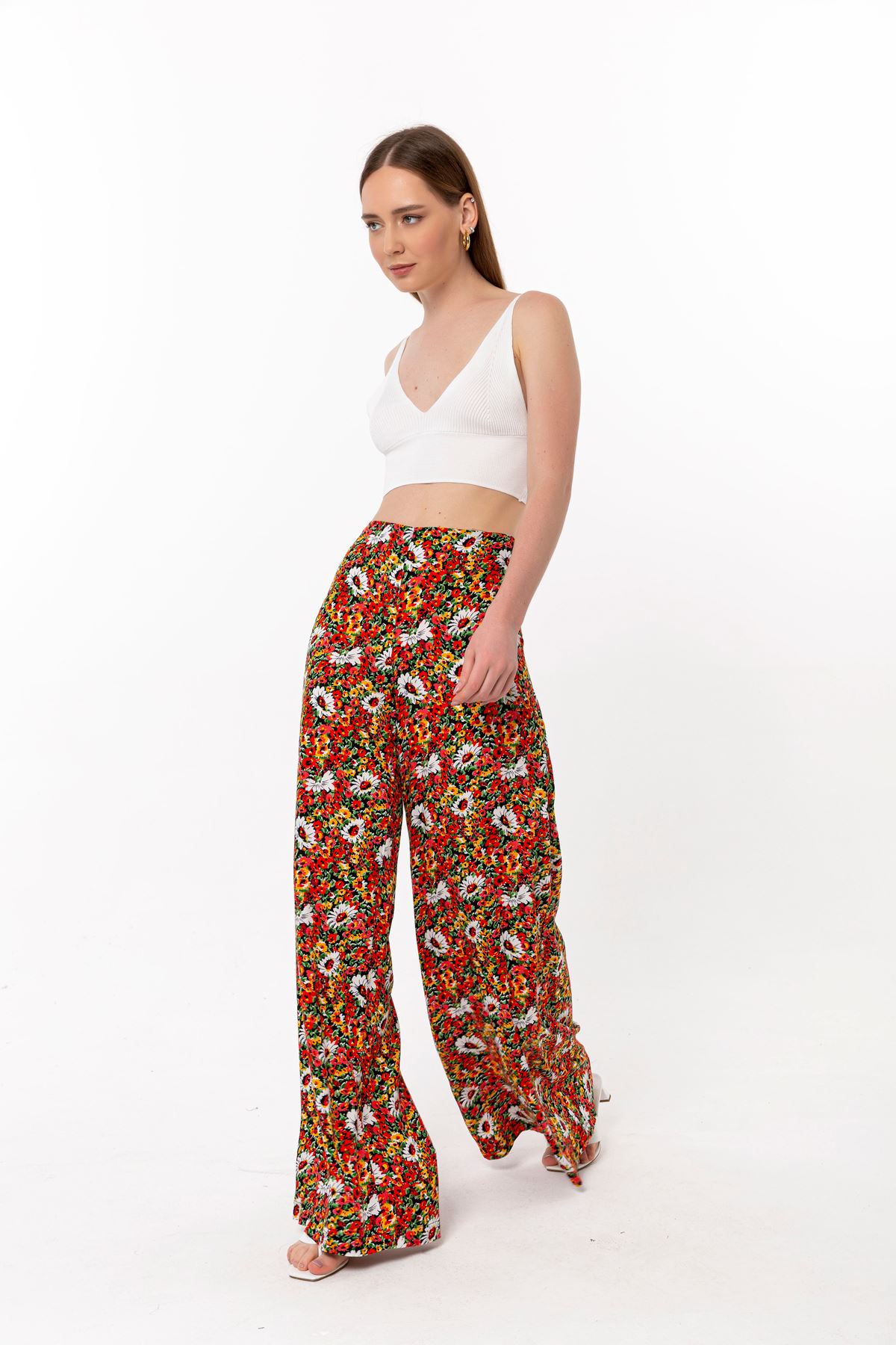 Maxi Crispy Floral Print Women'S Trouser - Green
