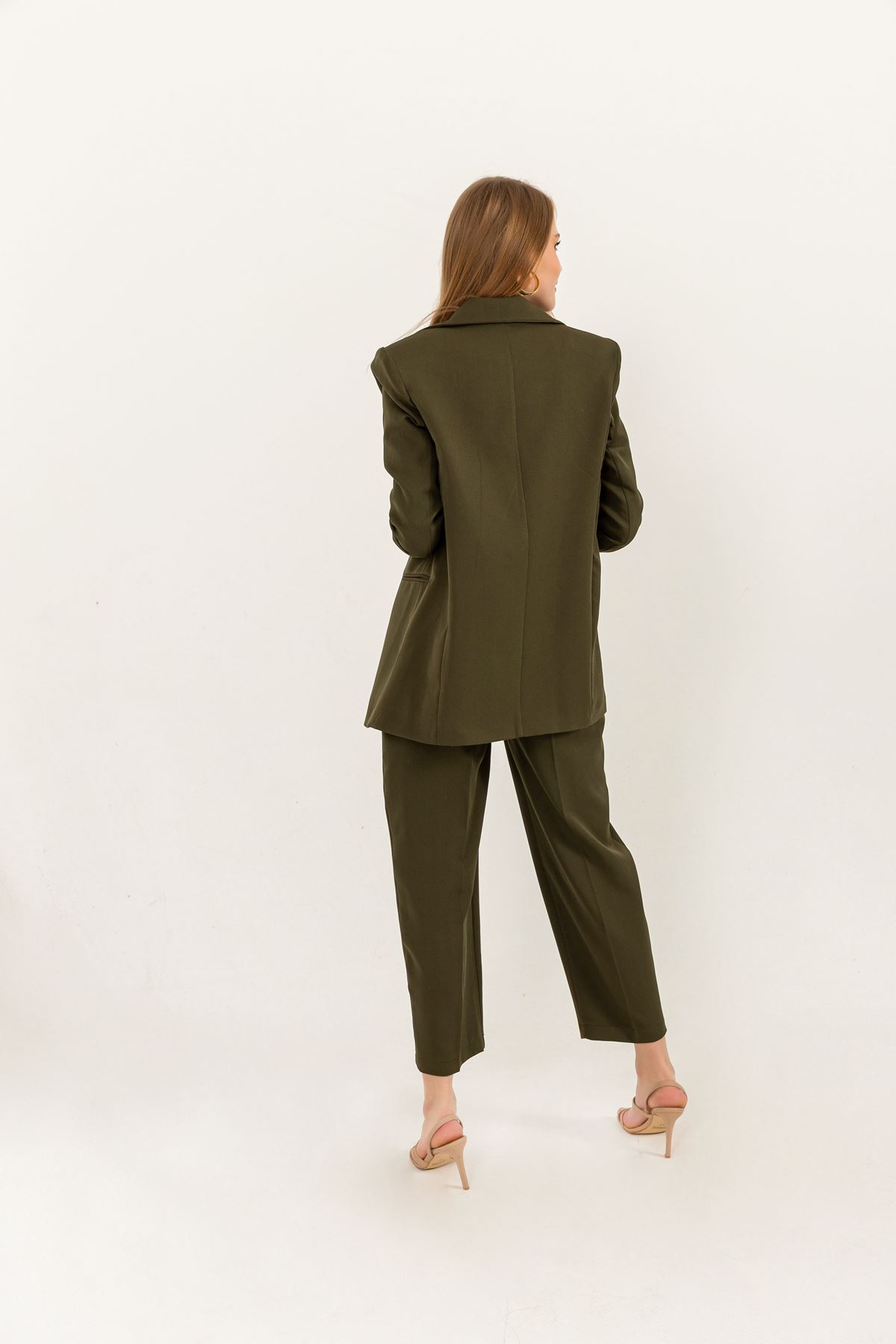 Atlas Fabric Long Sleeve Oversize Women Jacket-Khaki 