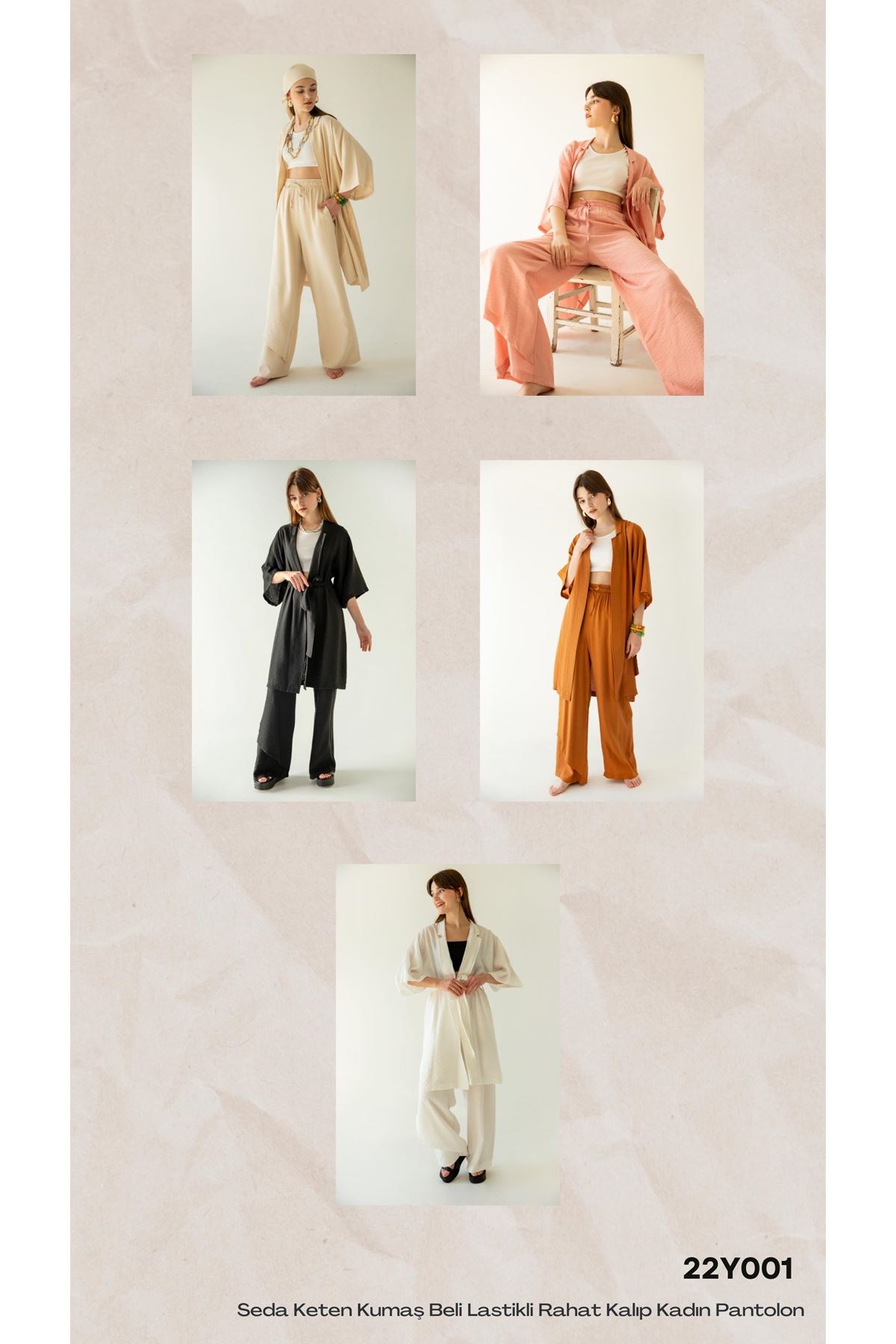 Seda Linen Fabric Elastic Waist Comfy Women Trouser - Ecru