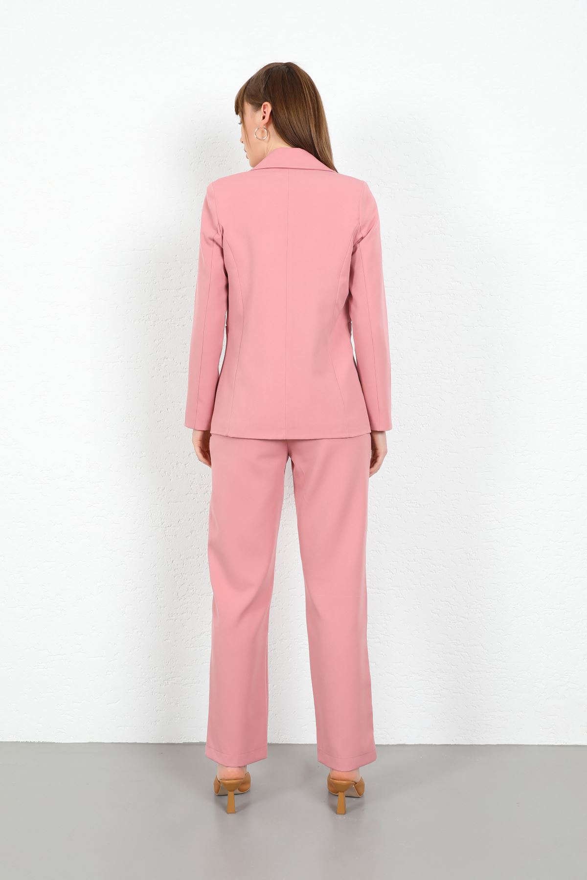 атлас ткань классические женские брюки-Светло розовый