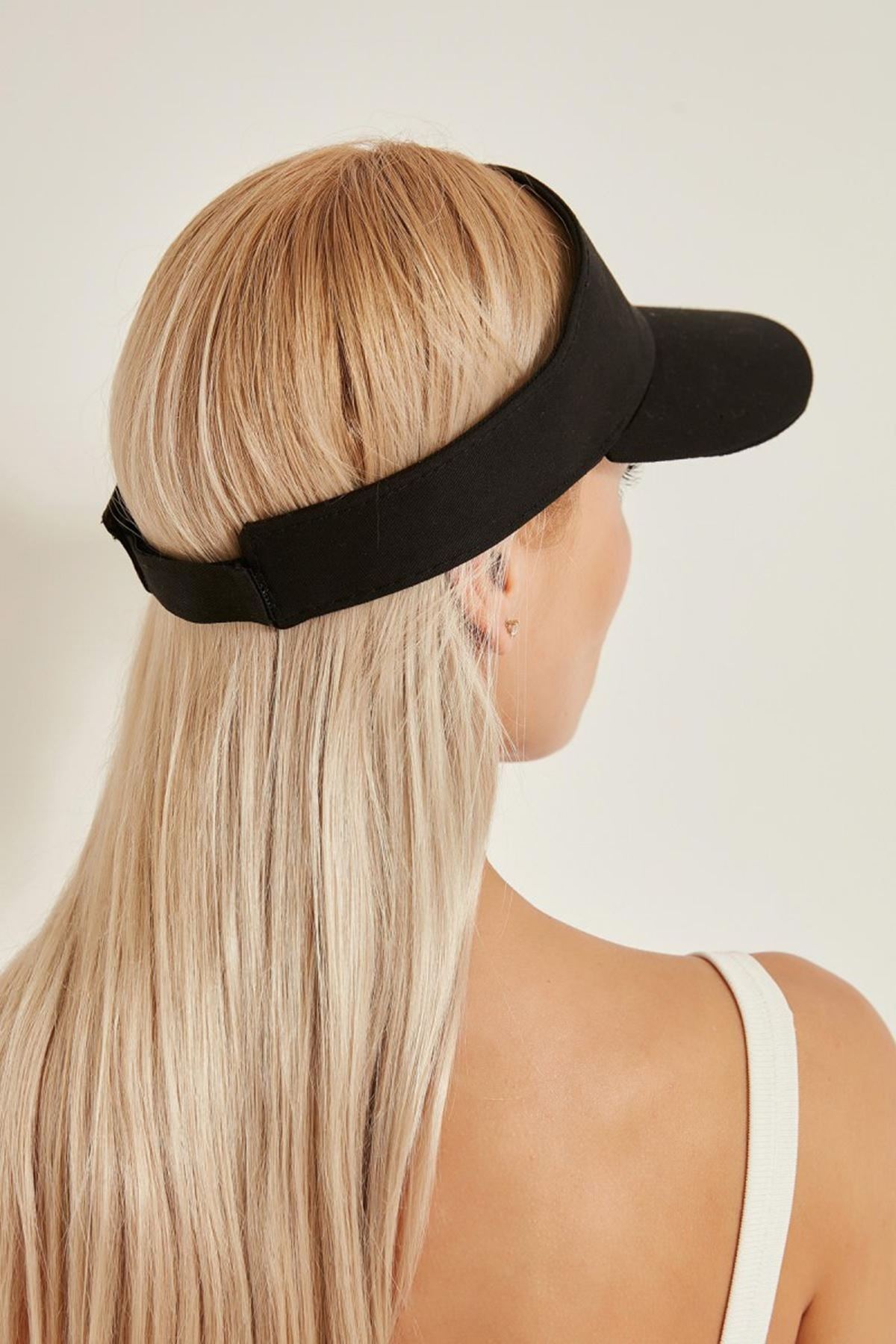 Pamuk Kumaş Tenisçi Kadın Şapka-Siyah