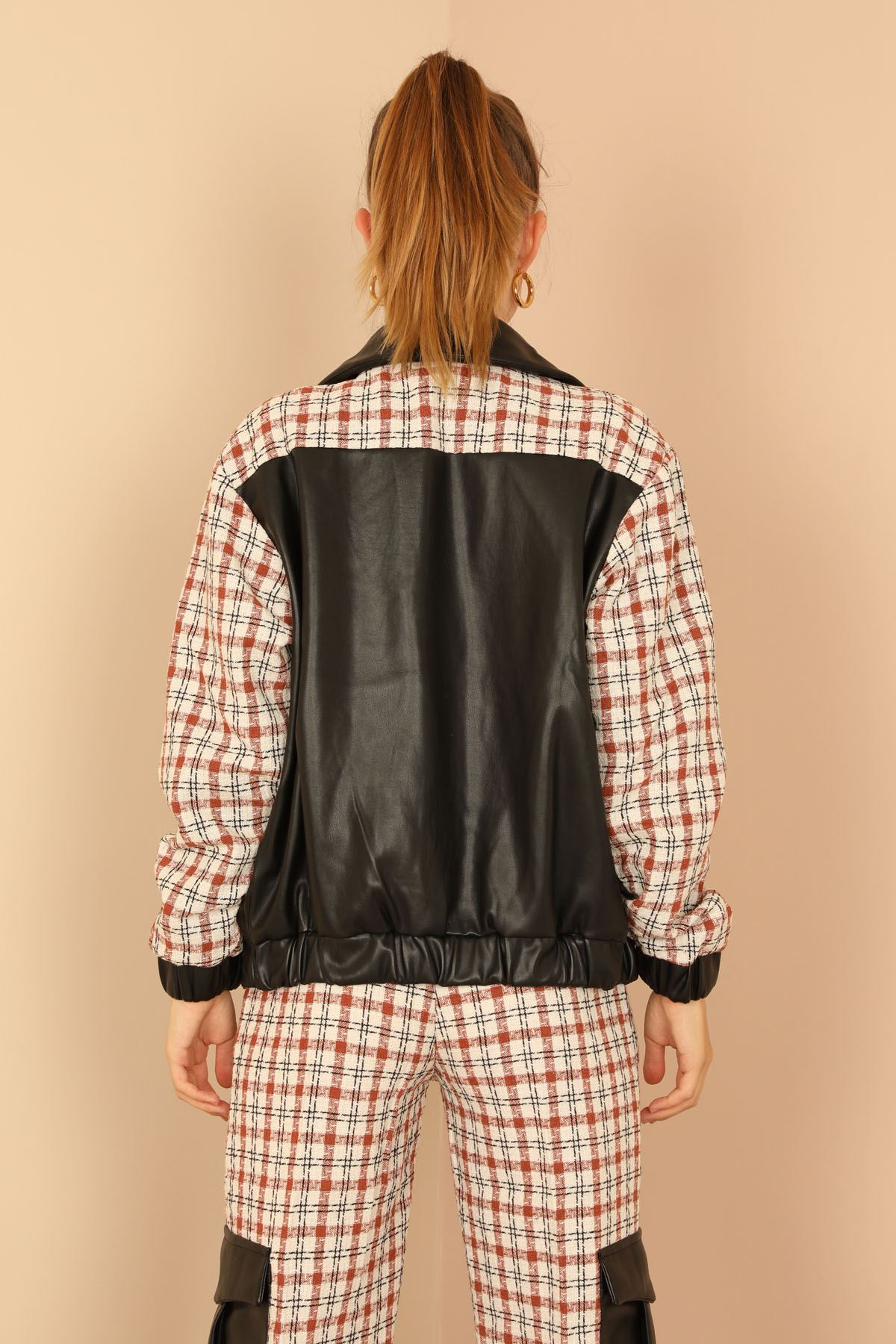 шанель трикотажная ткань длинный рукава полосатый женский пиджак - Коричневый