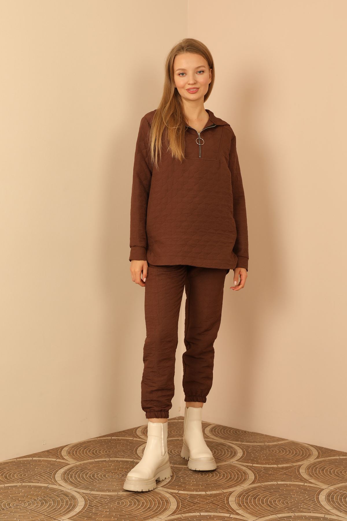 Jakar Fabric Hooded Sets-Brown