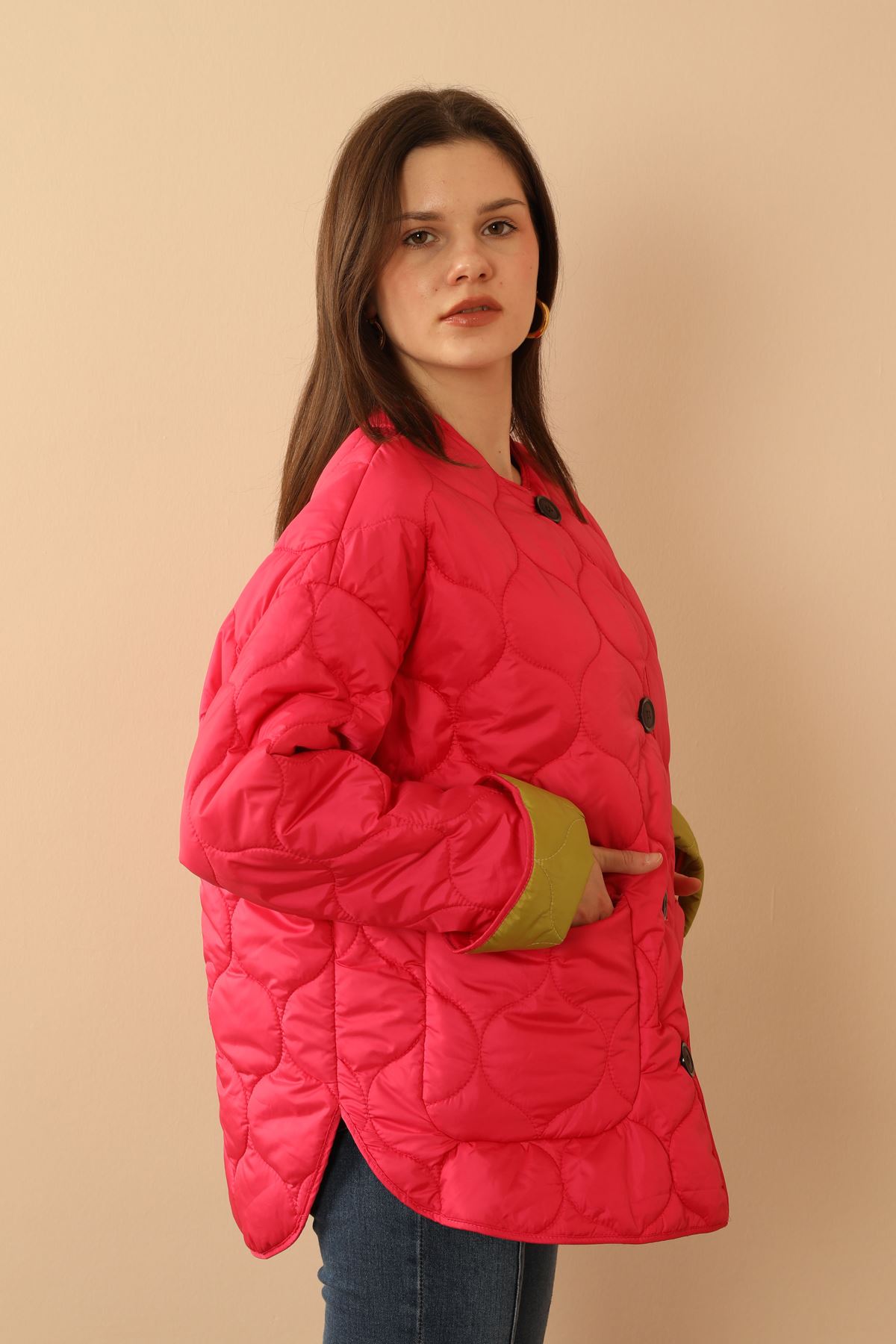 Стеганое женское пальто из ткани Jesica-фуксия