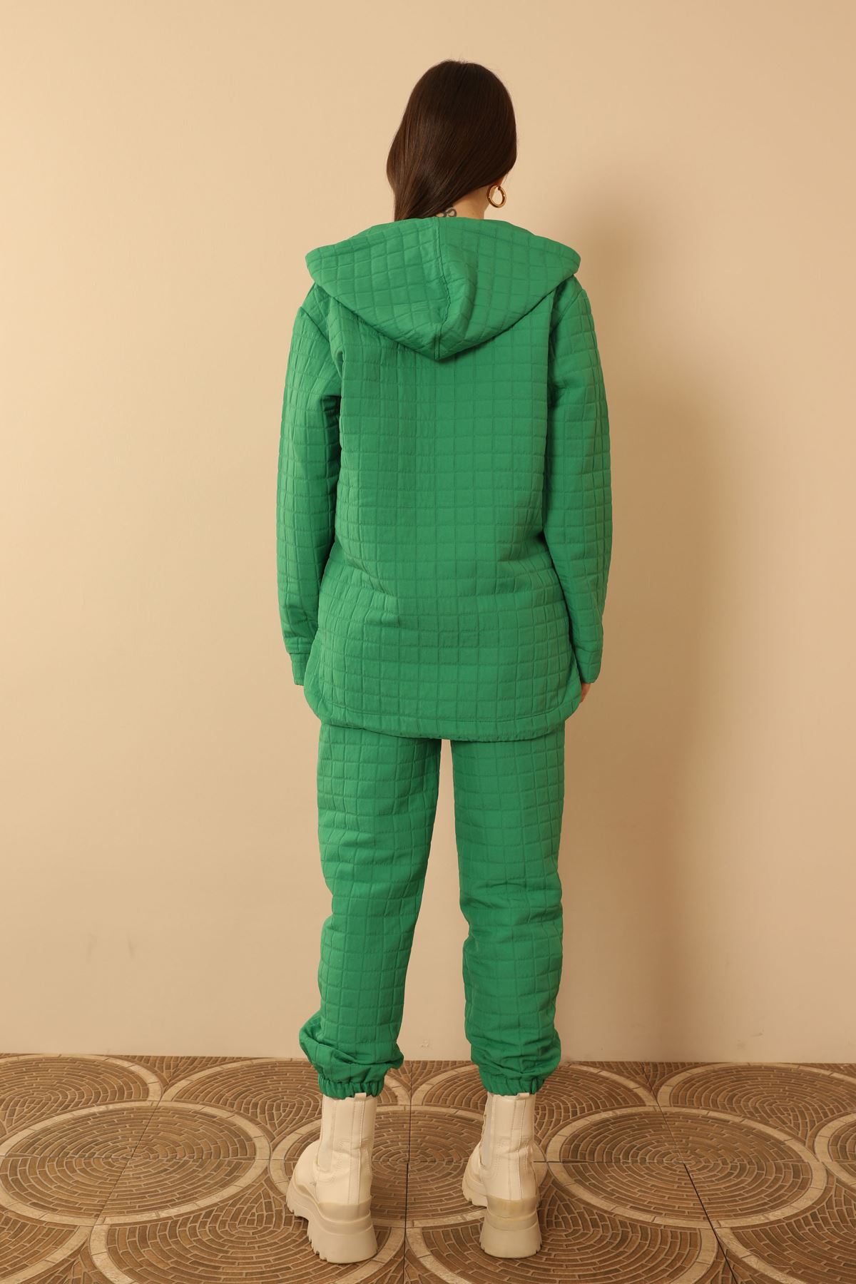 Женский костюм с капюшоном большого квадратного размера из жаккардовой ткани-Зелёный