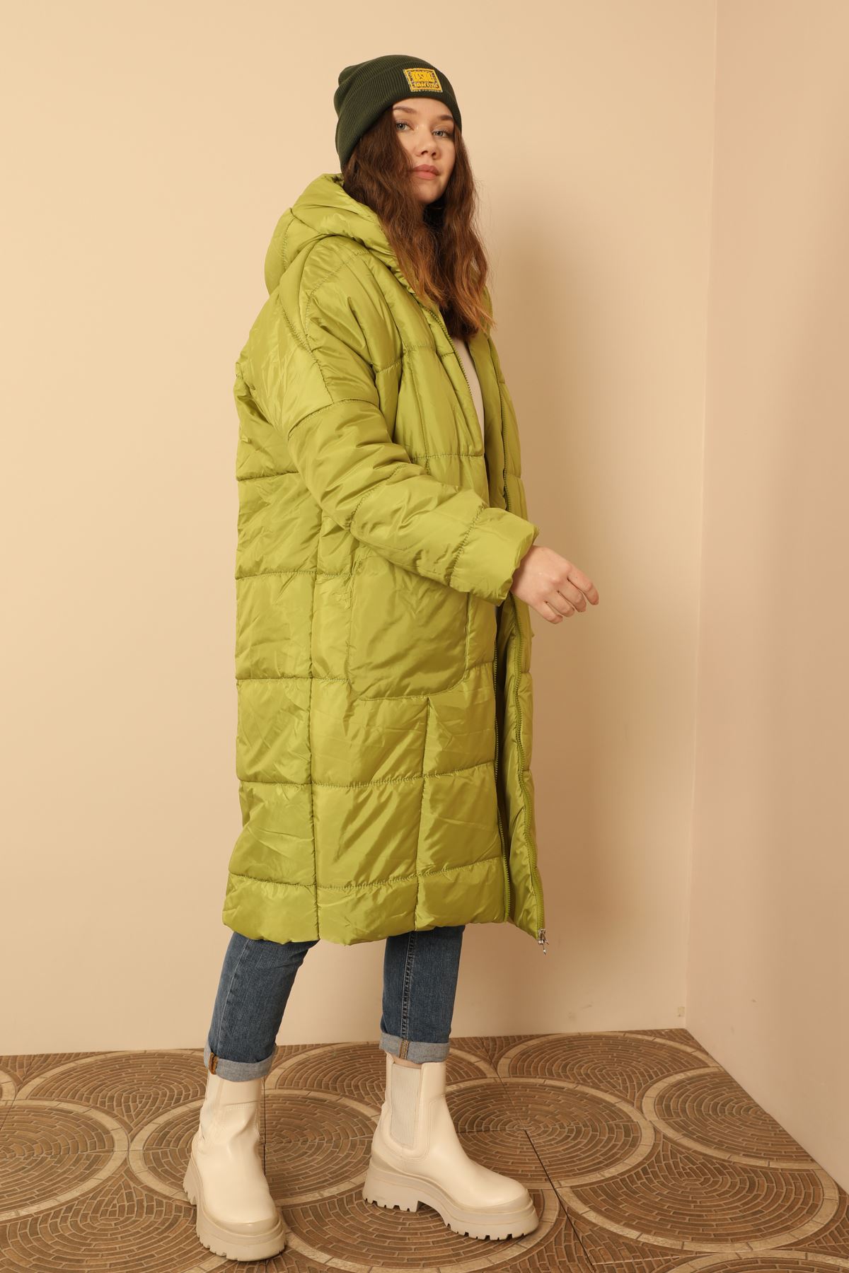  Long Sleeve Oversize Women Coat-Oil Green
