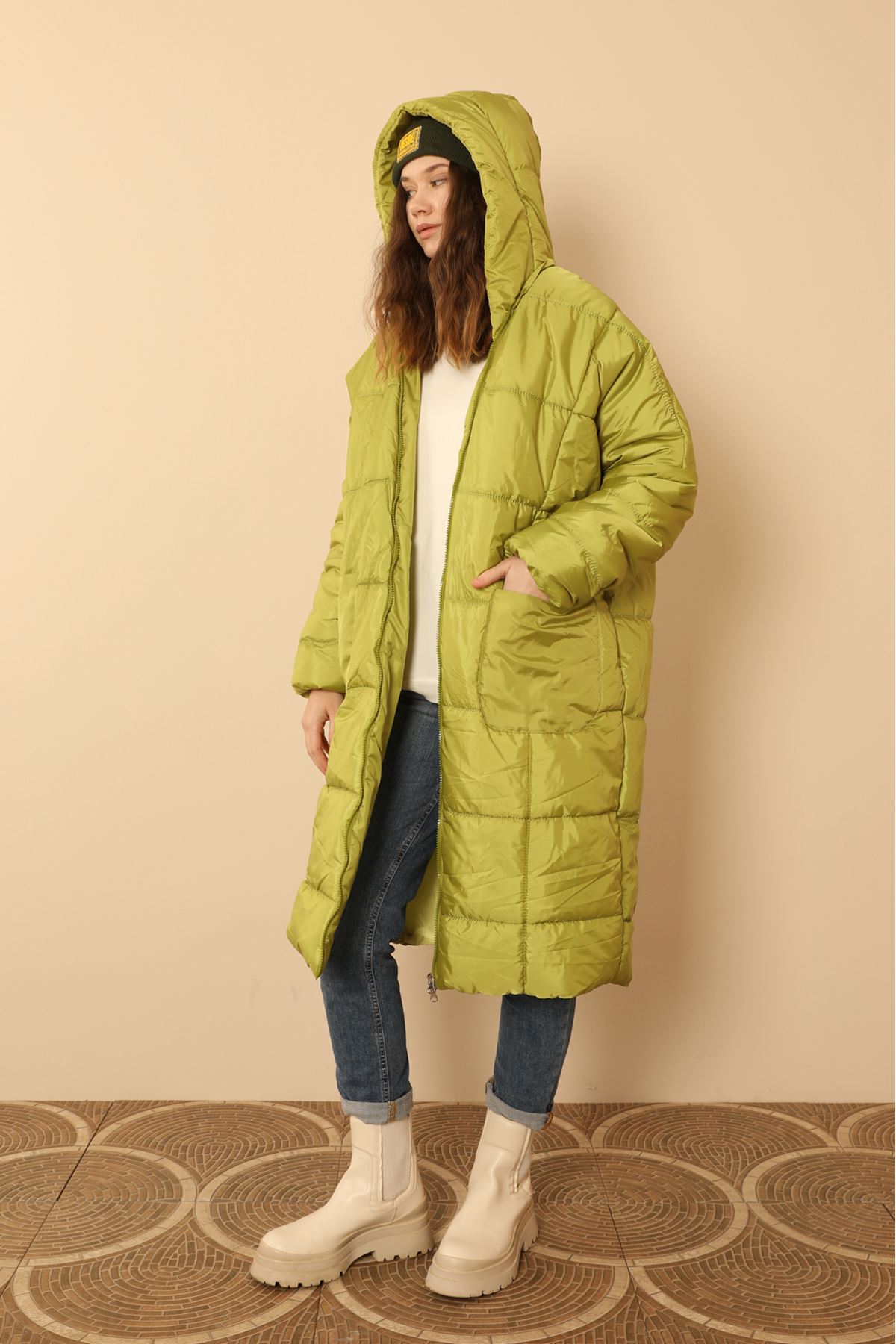  Long Sleeve Oversize Women Coat-Oil Green