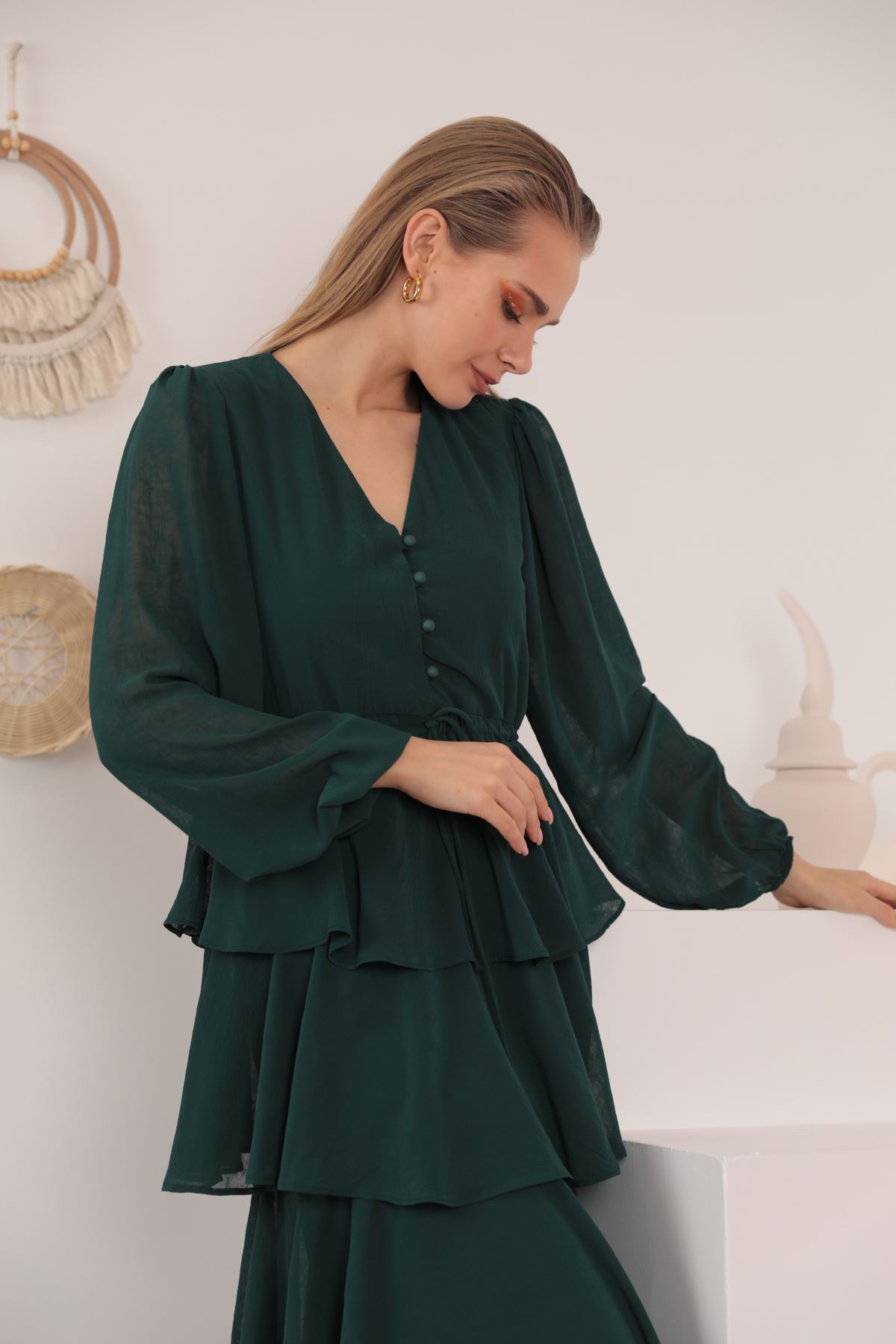 Многослойное женское платье Aerobin из шифоновой ткани-Зелёный