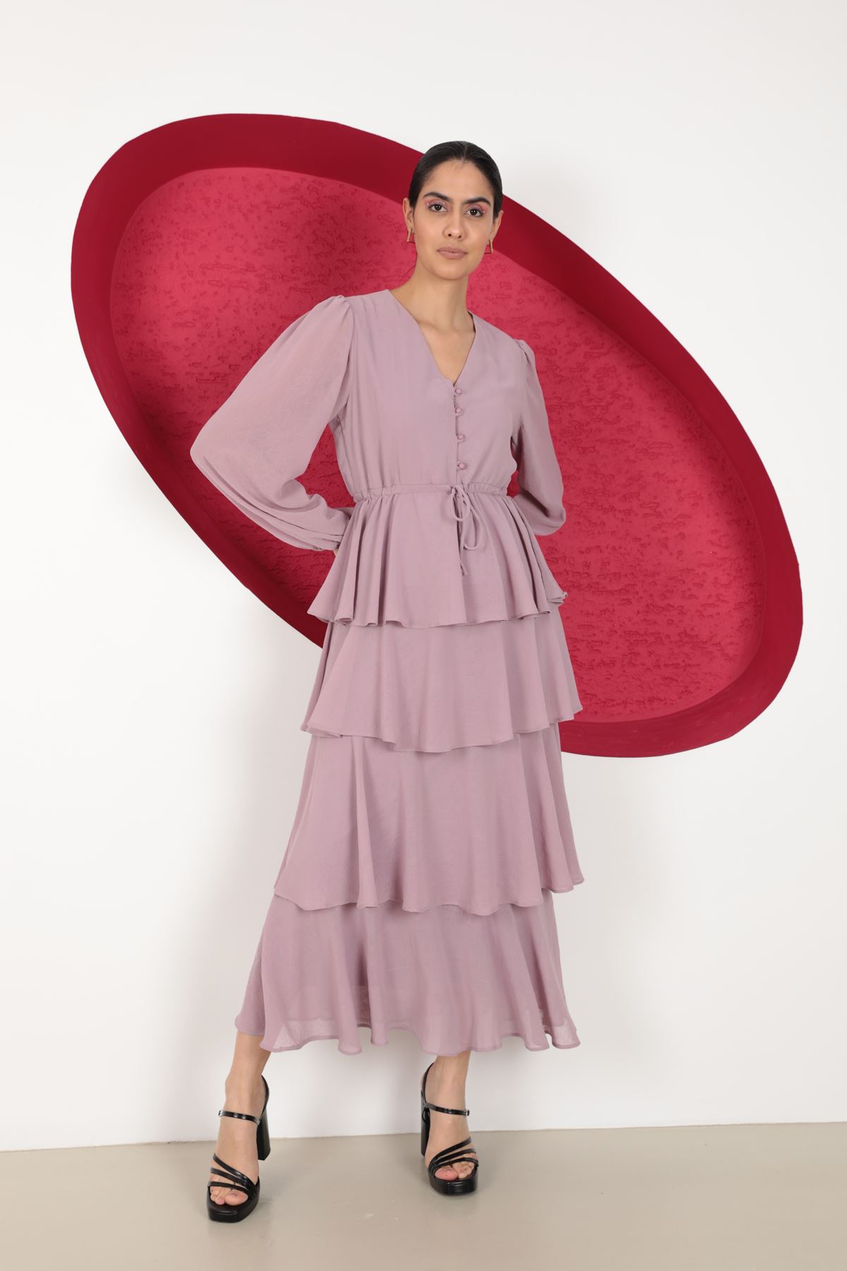 فستان نسائي متعدد الطبقات من قماش شيفون ايروبين-ارجواني