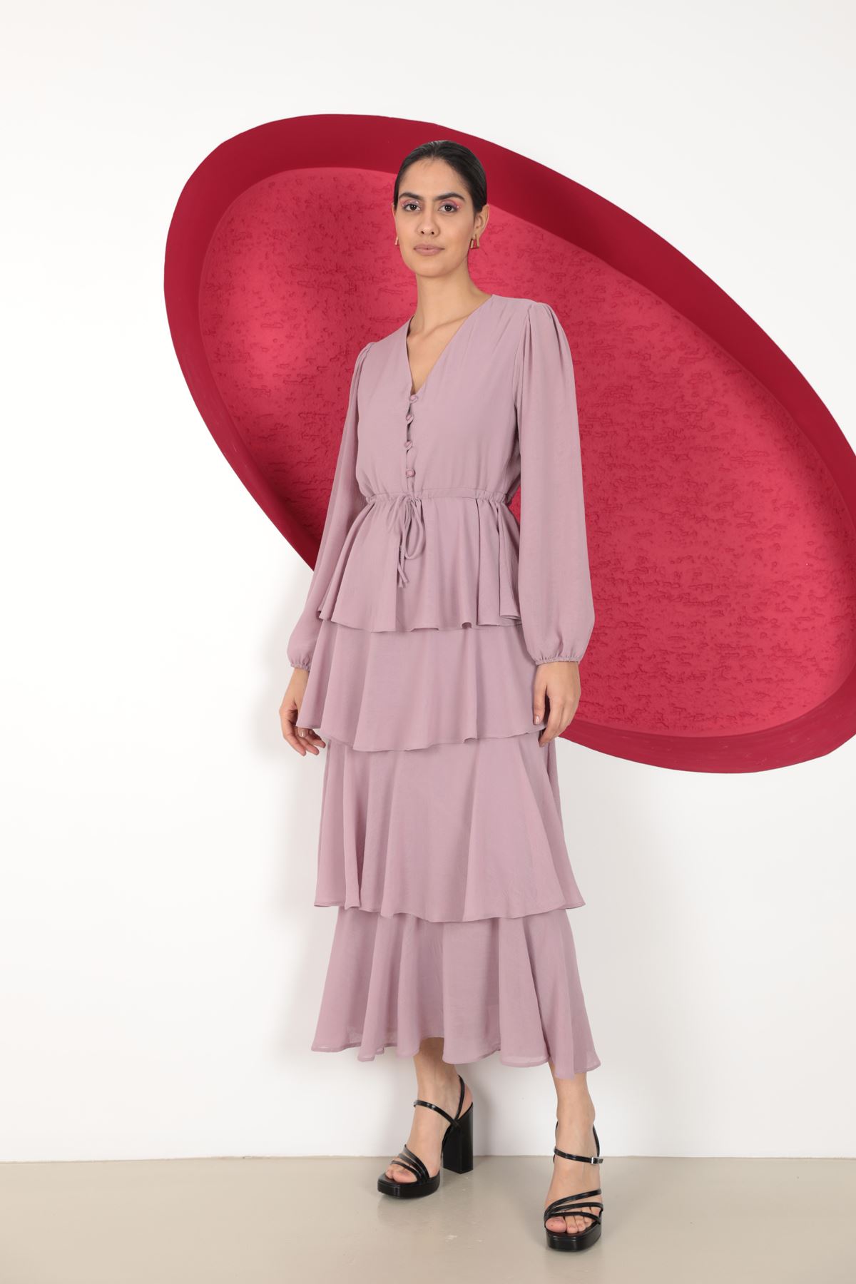 فستان نسائي متعدد الطبقات من قماش شيفون ايروبين-ارجواني