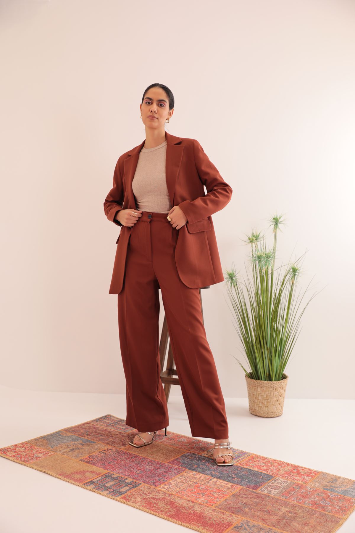Atlas Fabric Oversize Women's Jacket-Brown