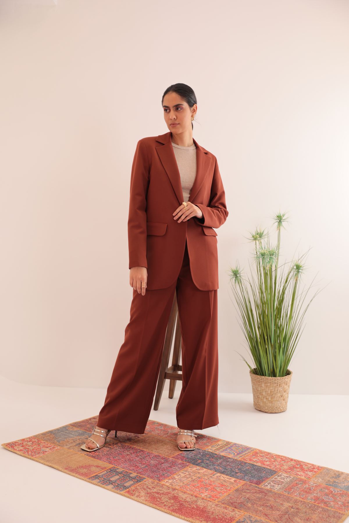 Atlas Fabric Oversize Women's Jacket-Brown
