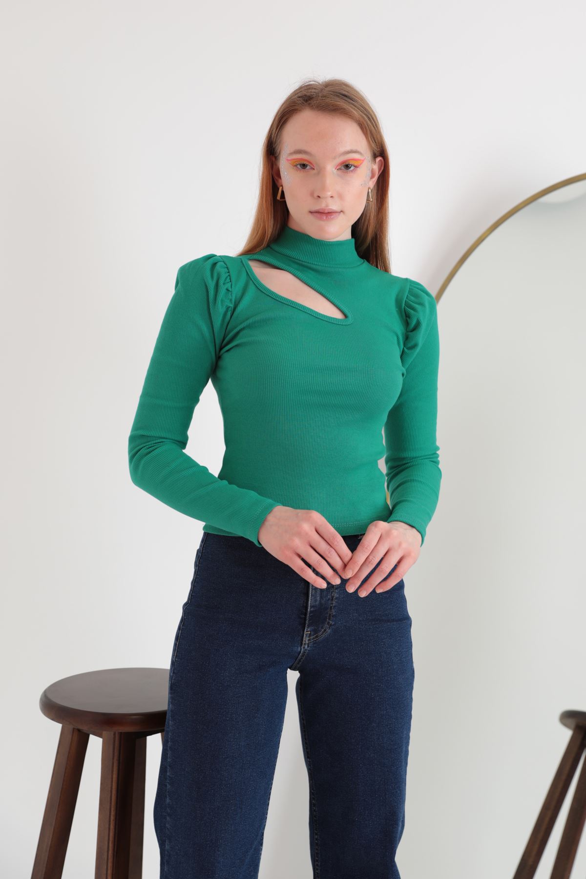 Женская блузка из ткани Camisole с окошком на рукаве арбуза-Зелёный