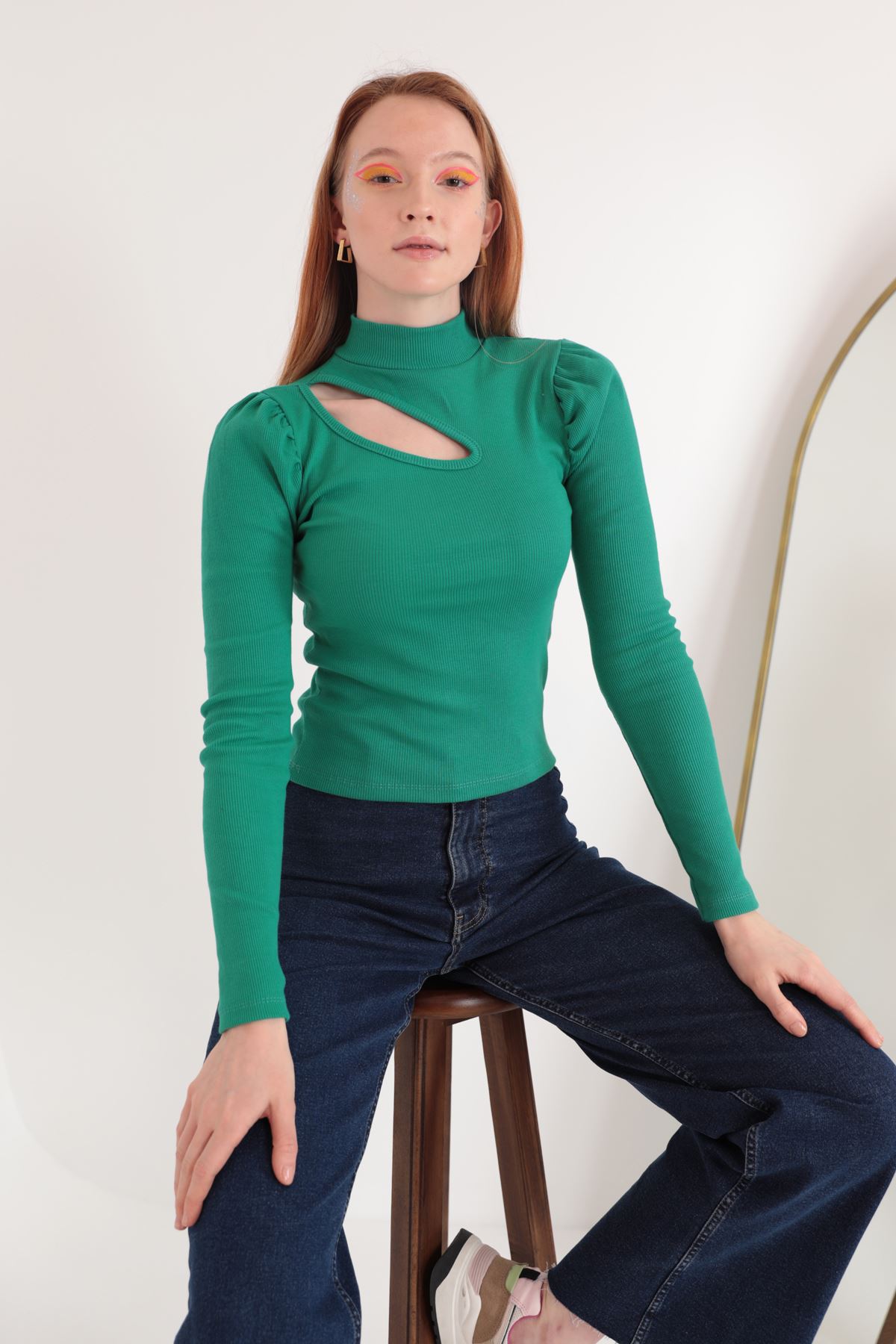 Женская блузка из ткани Camisole с окошком на рукаве арбуза-Зелёный