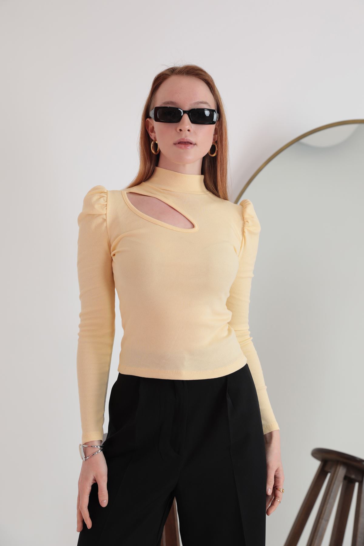 Женская блузка из ткани Camisole с окошком на рукаве арбуза-Желтый