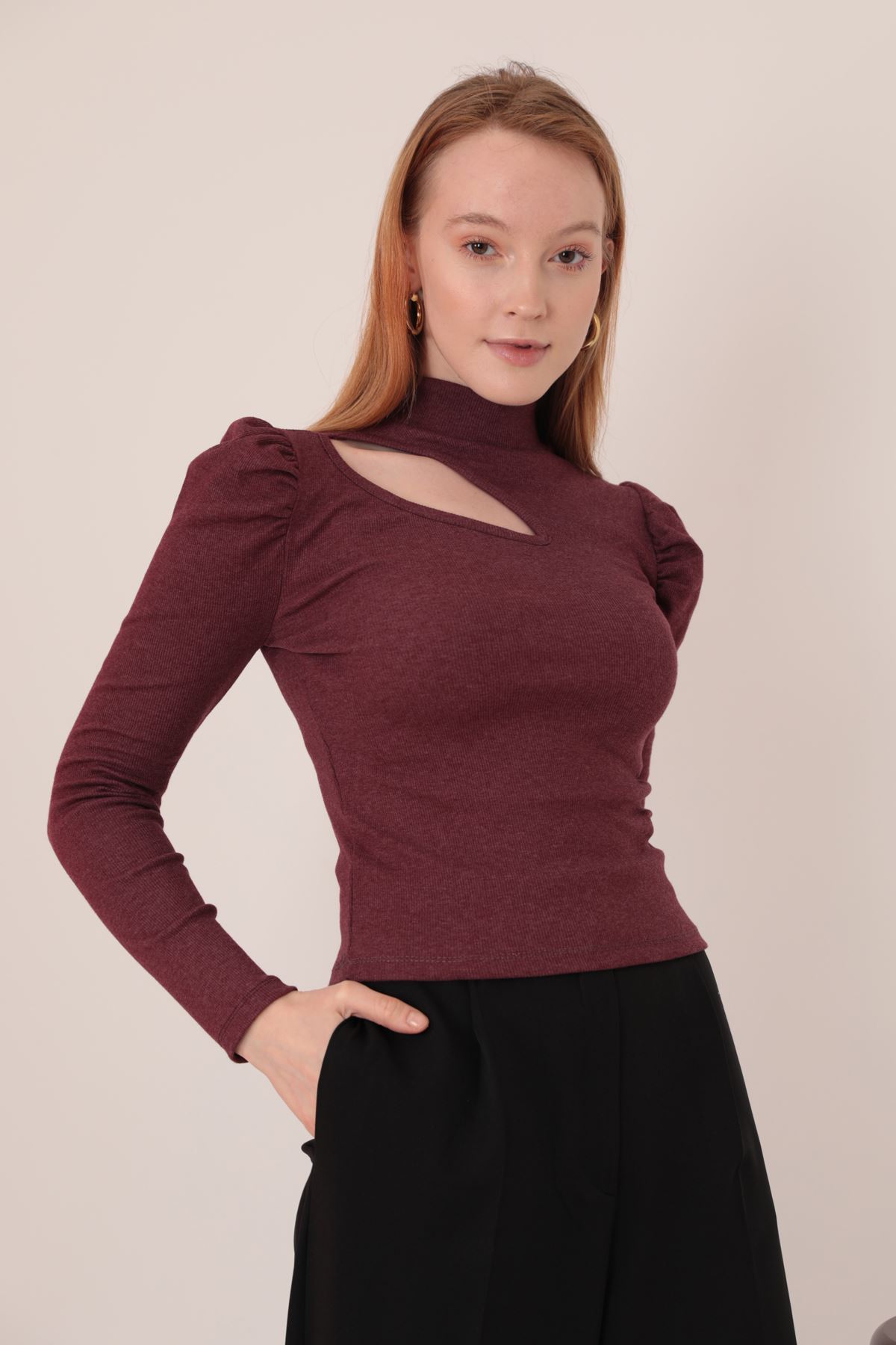 Женская блузка из ткани Camisole с окошком на рукаве арбуза-Баклажановый