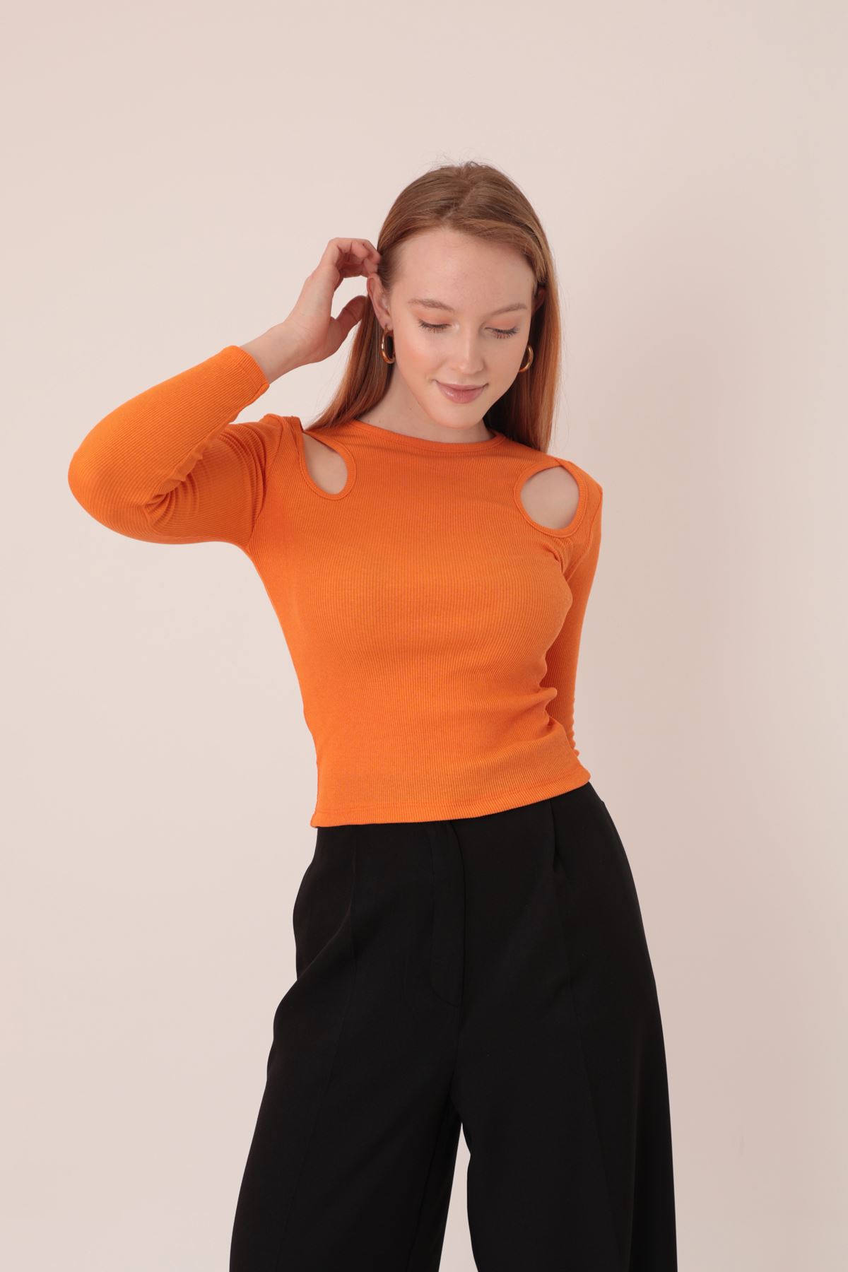 Camisole Ткань Плечо Декольте Женская Блузка-Оранжевый