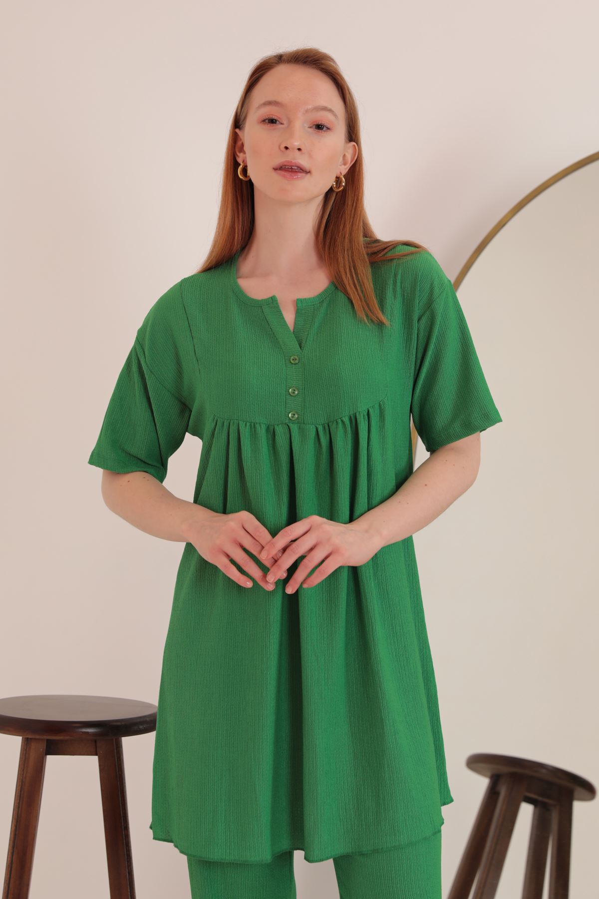 Cress Fabric Front Button Detail Women's Suit-Green