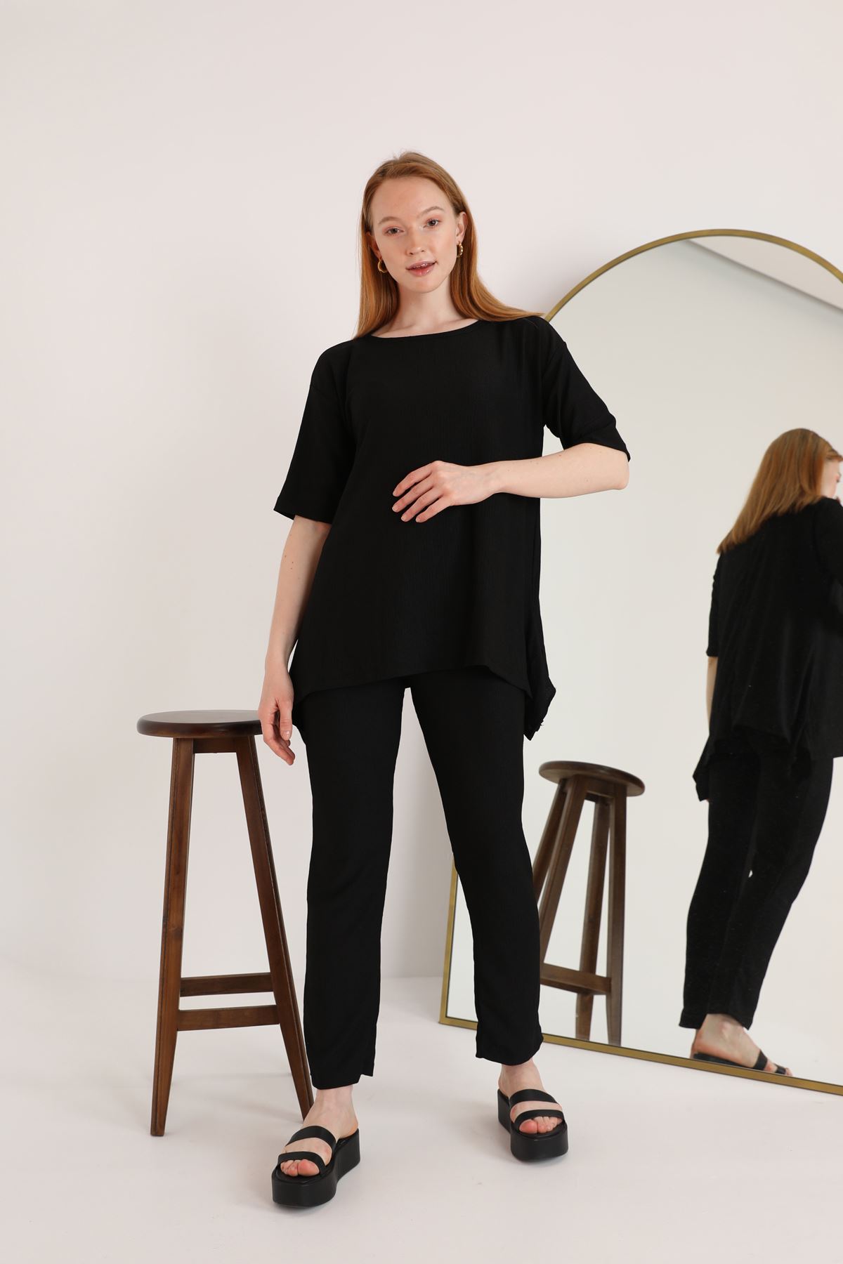 Cress Fabric Asymmetrical Cut Women's Suit-Black