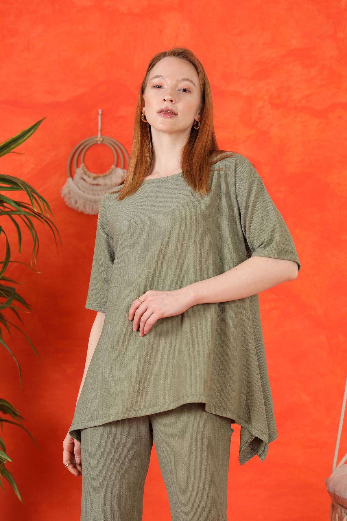 Cress Fabric Asymmetrical Cut Women's Suit-Green