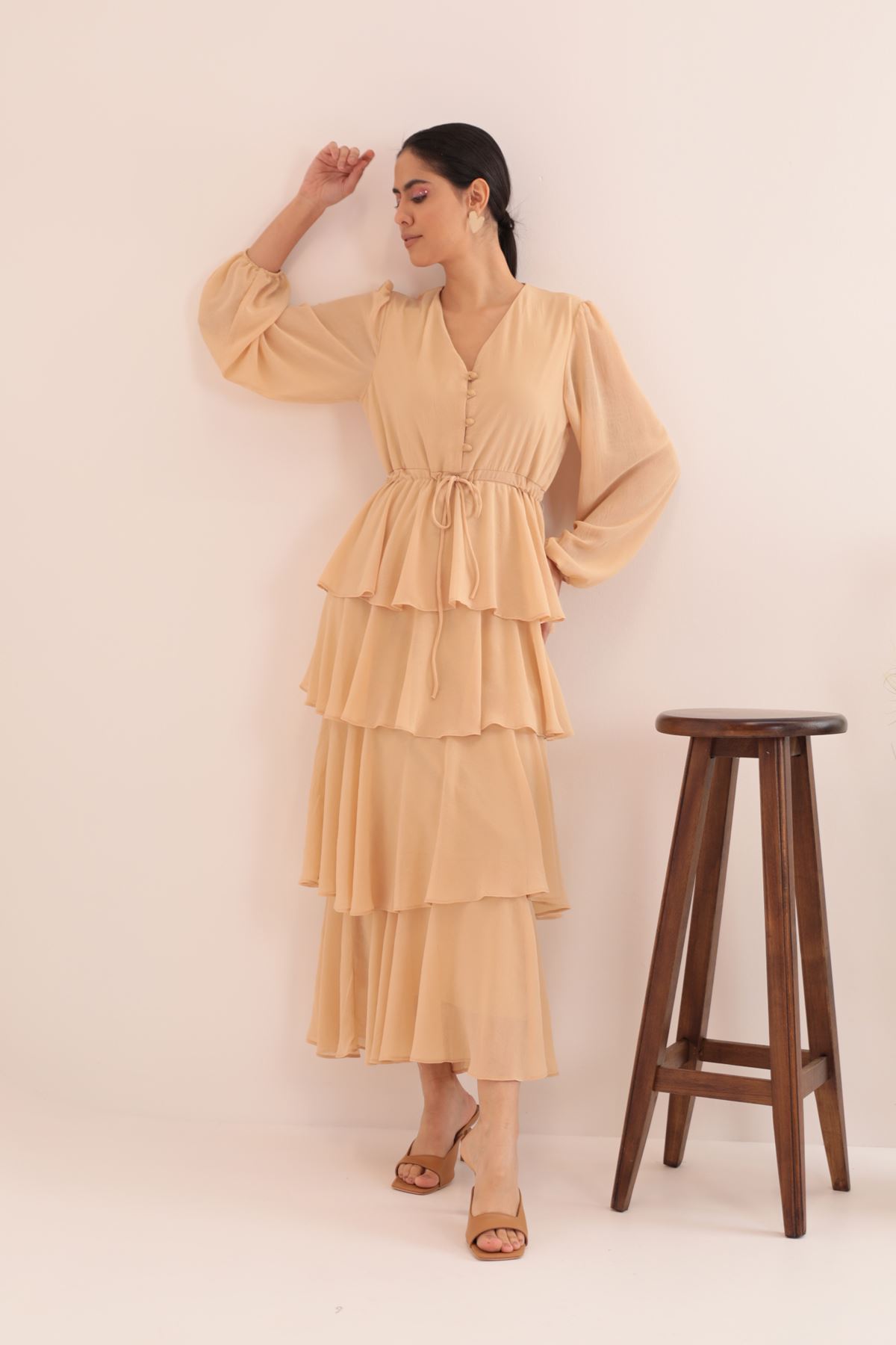Многослойное женское платье Aerobin из шифоновой ткани-Бежевый