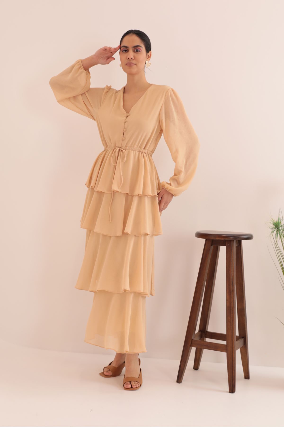 Многослойное женское платье Aerobin из шифоновой ткани-Бежевый