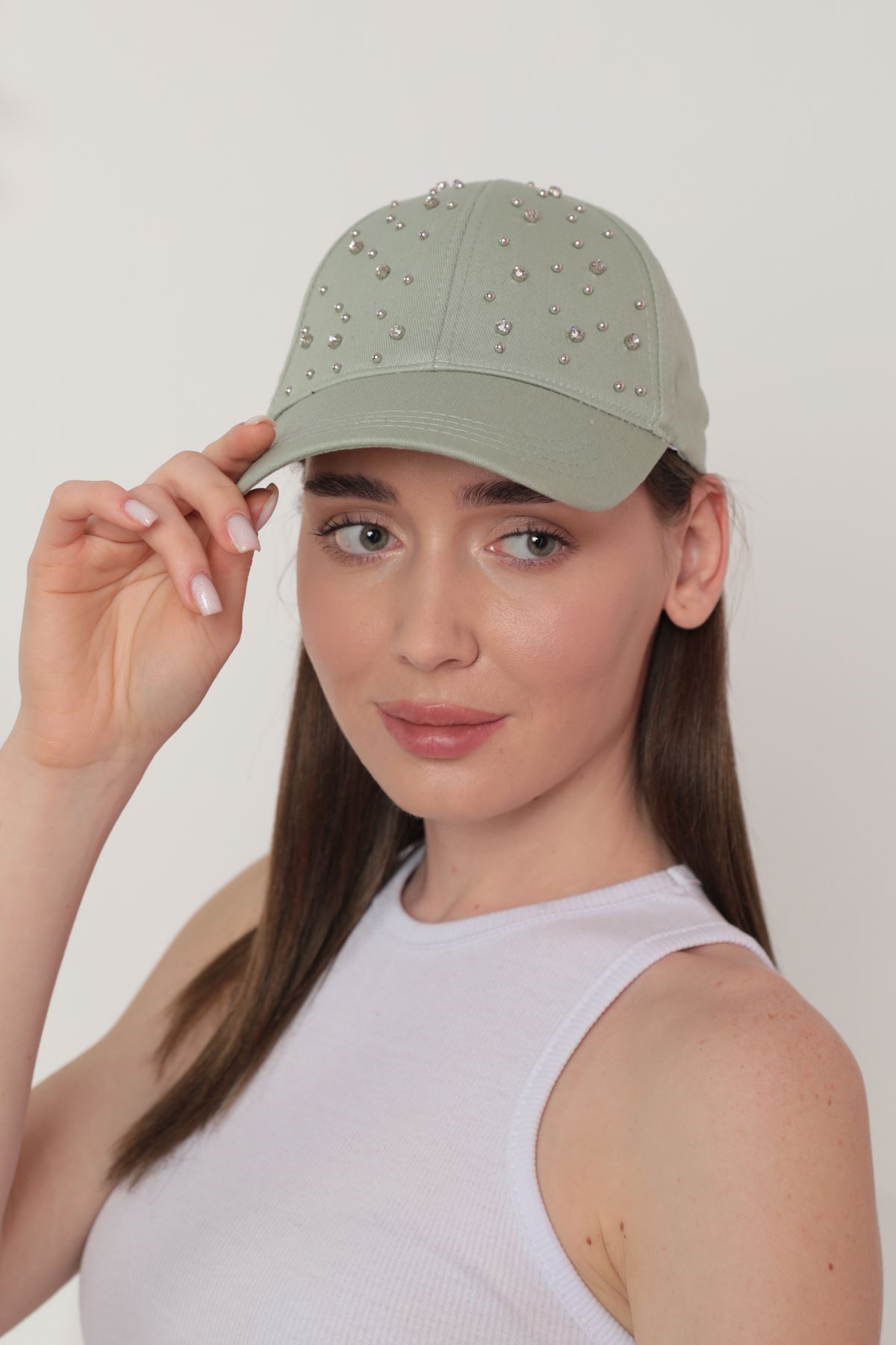 Women's Cap With Stones-Mint