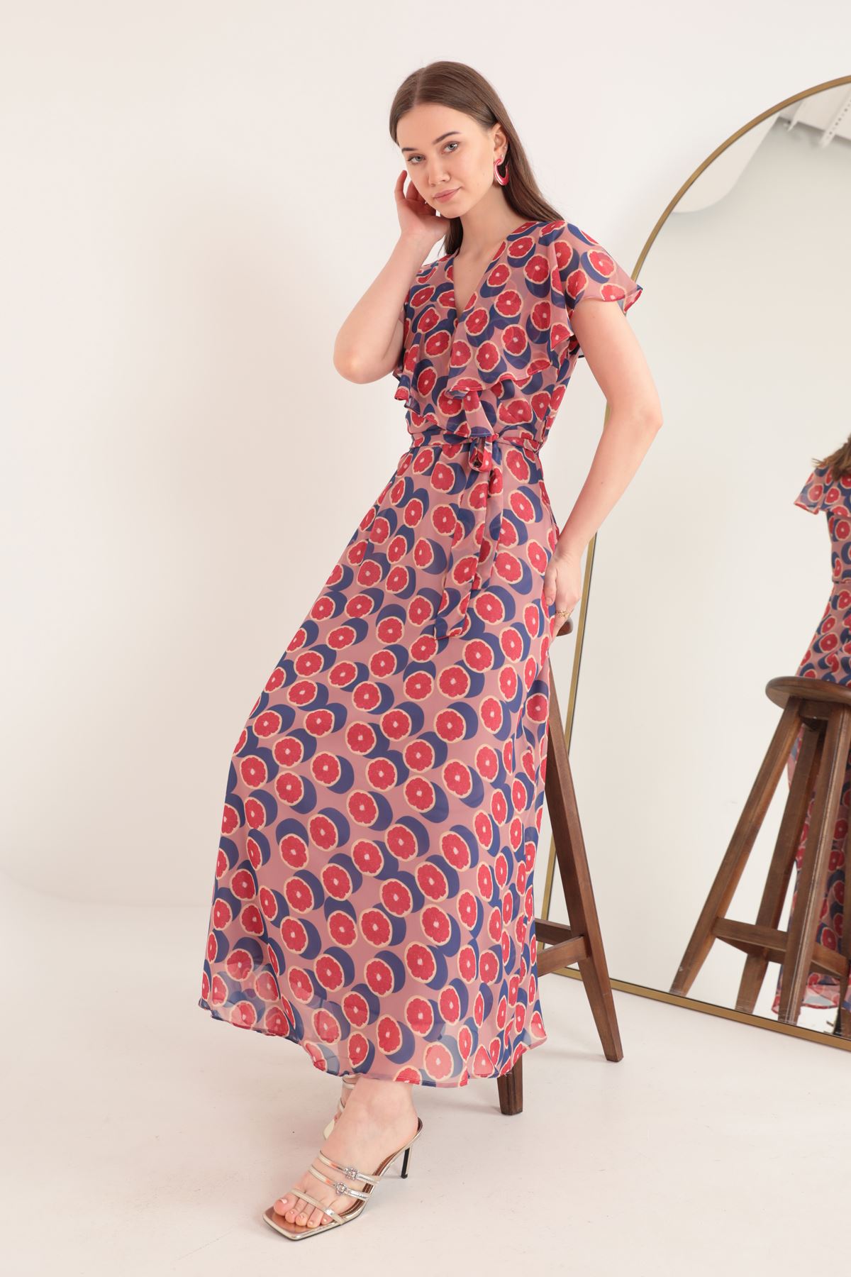 Женское платье Aller из шифоновой ткани с фруктовым узором-Светло розовый