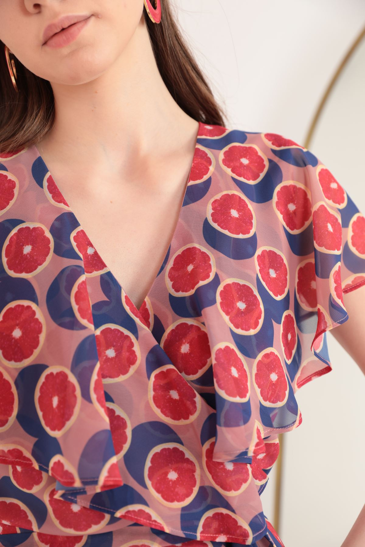 Женское платье Aller из шифоновой ткани с фруктовым узором-Светло розовый
