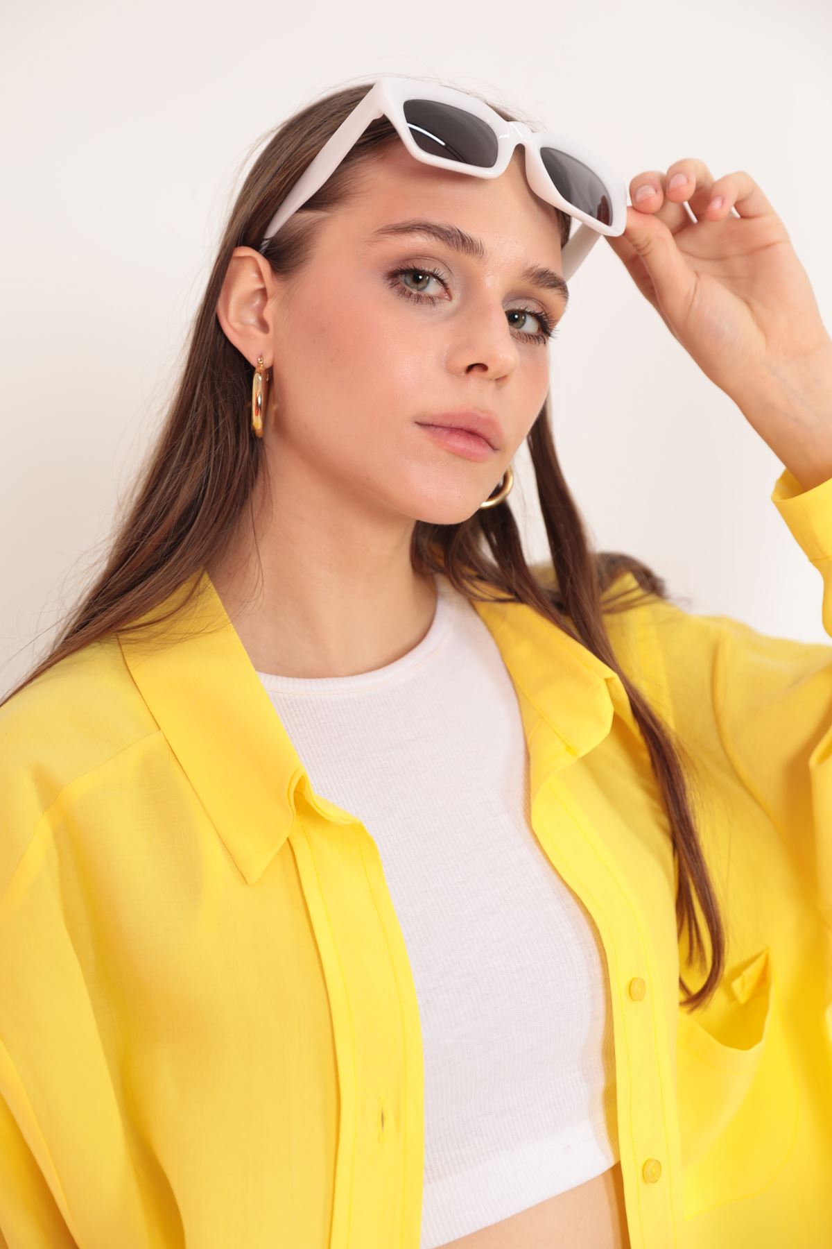Женская рубашка оверсайз из модальной ткани-Желтый