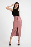 Faux Leather Tight Fit Slit Midi Skirt - Light Pink