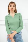 Knitwear Fabric Shirt Collar Slim Fit Women's Sweater-Mustard Green