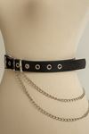 Chain Detail Leather Women's Belt-Black