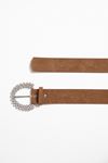 C Buckle Suede Women's Belt with Stone-Camel Brown