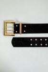 Double Tongue Leather Women's Belt with Square Buckle-Black