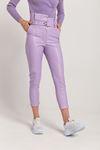 Leather Fabric Long Tigth Fit High Waist Belt Women'S Trouser - Lilac