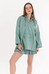 Zara Leather Fabric Long Sleeve Hooded Long Oversize Women Sweatshirt - Mint