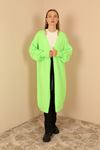 Knitwear Fabric Scarf Neck Long Women Cardigan-Neon Green